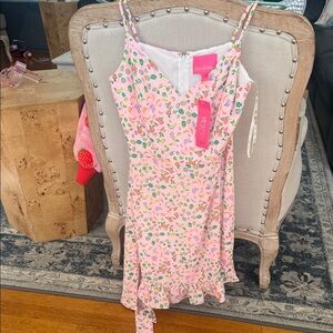 Lilly Pulitzer Pink Floral Spaghetti-Strap Ruffle Dress